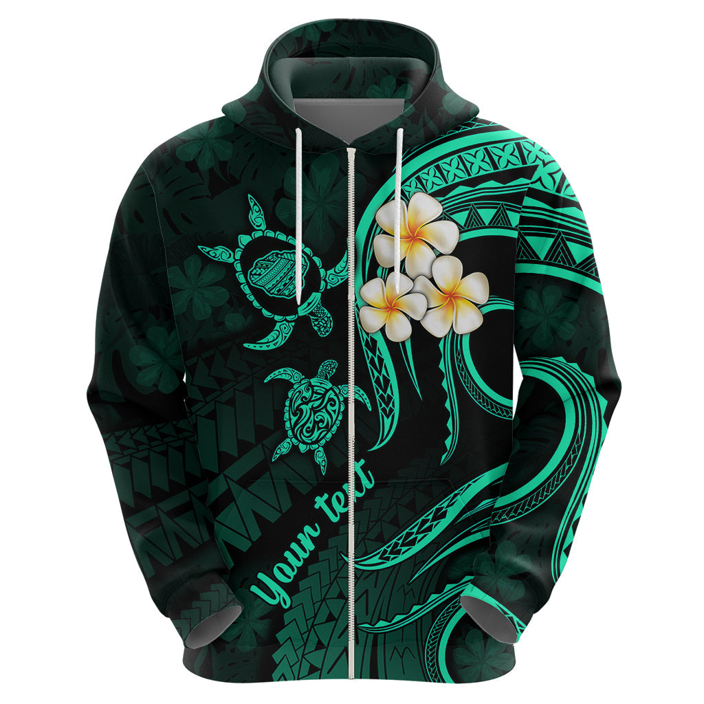 Personalised Kauai Hawaii Hoodie Polynesian Tattoo and Pacific Plumeria Turquoise Vibe LT9