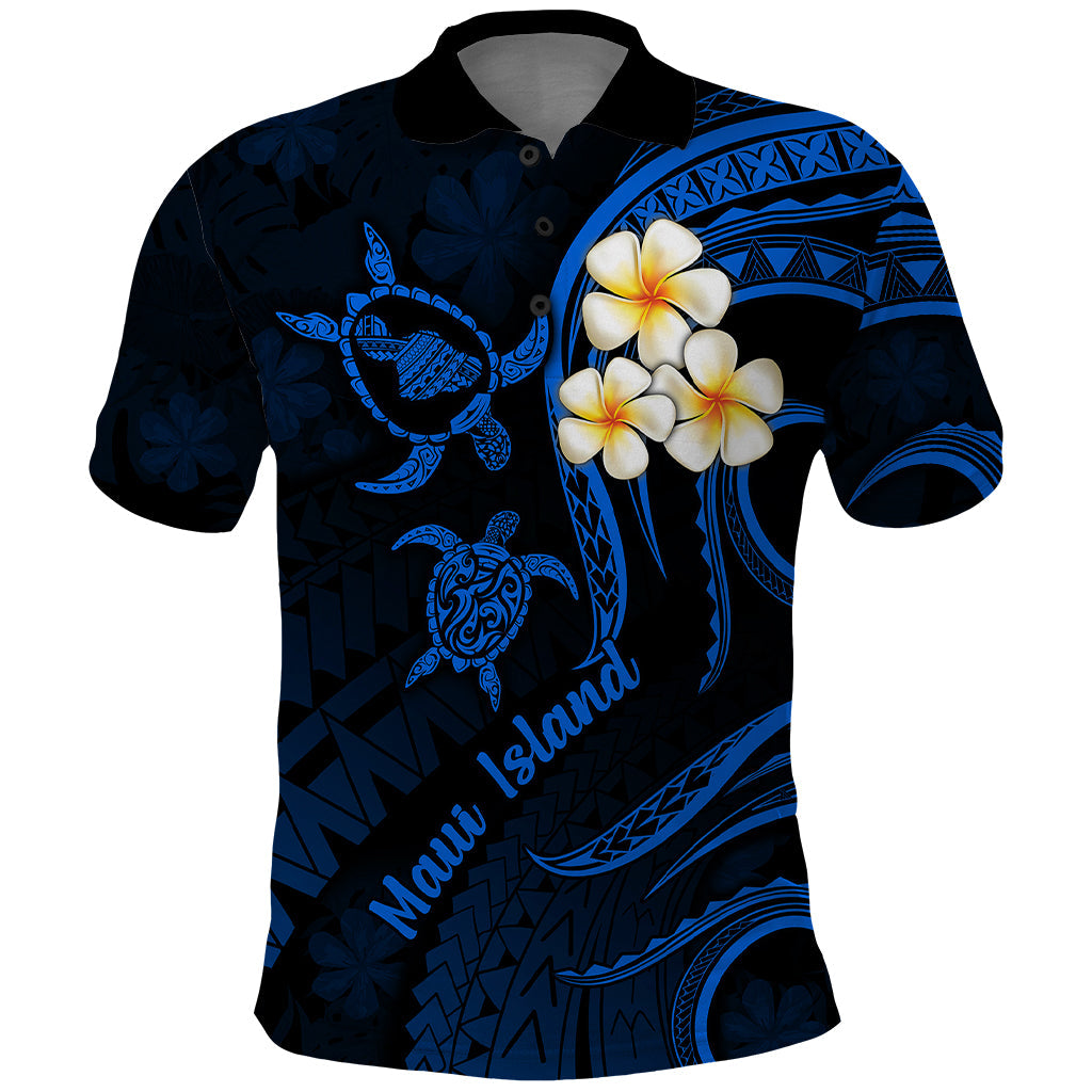 Hawaii Polo Shirt Maui Islands Pacific Plumeria Blue Vibe LT9