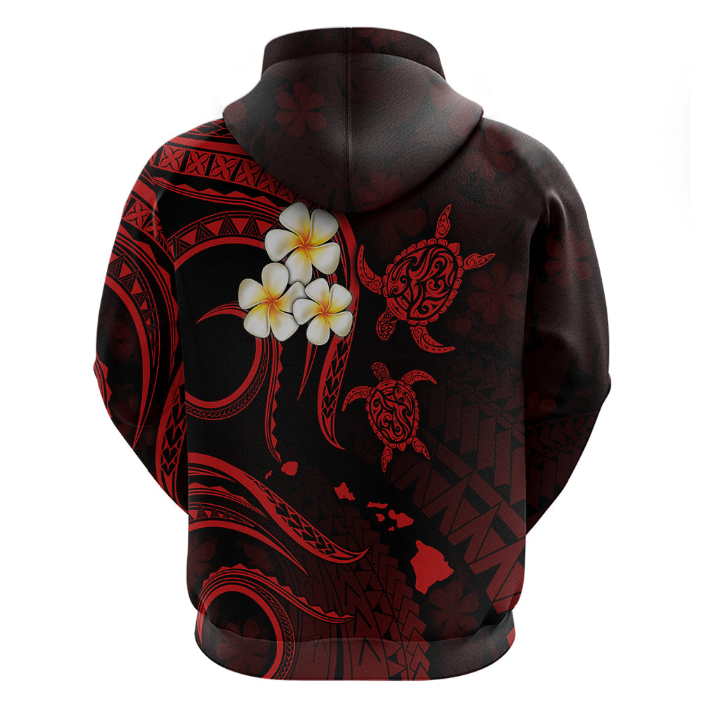 Personalised Maui Hawaii Hoodie Polynesian Tattoo and Pacific Plumeria Red Vibe LT9