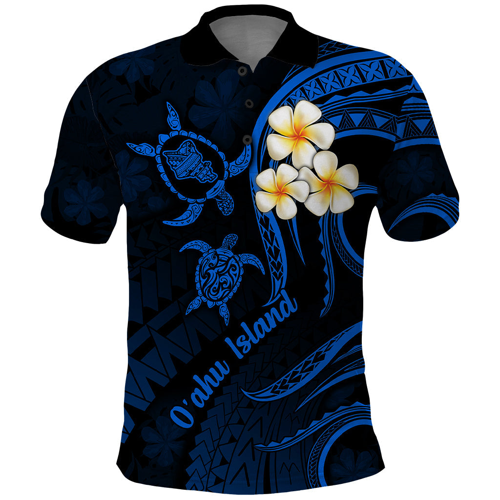 Hawaii Polo Shirt Oahu Islands Pacific Plumeria Blue Vibe LT9