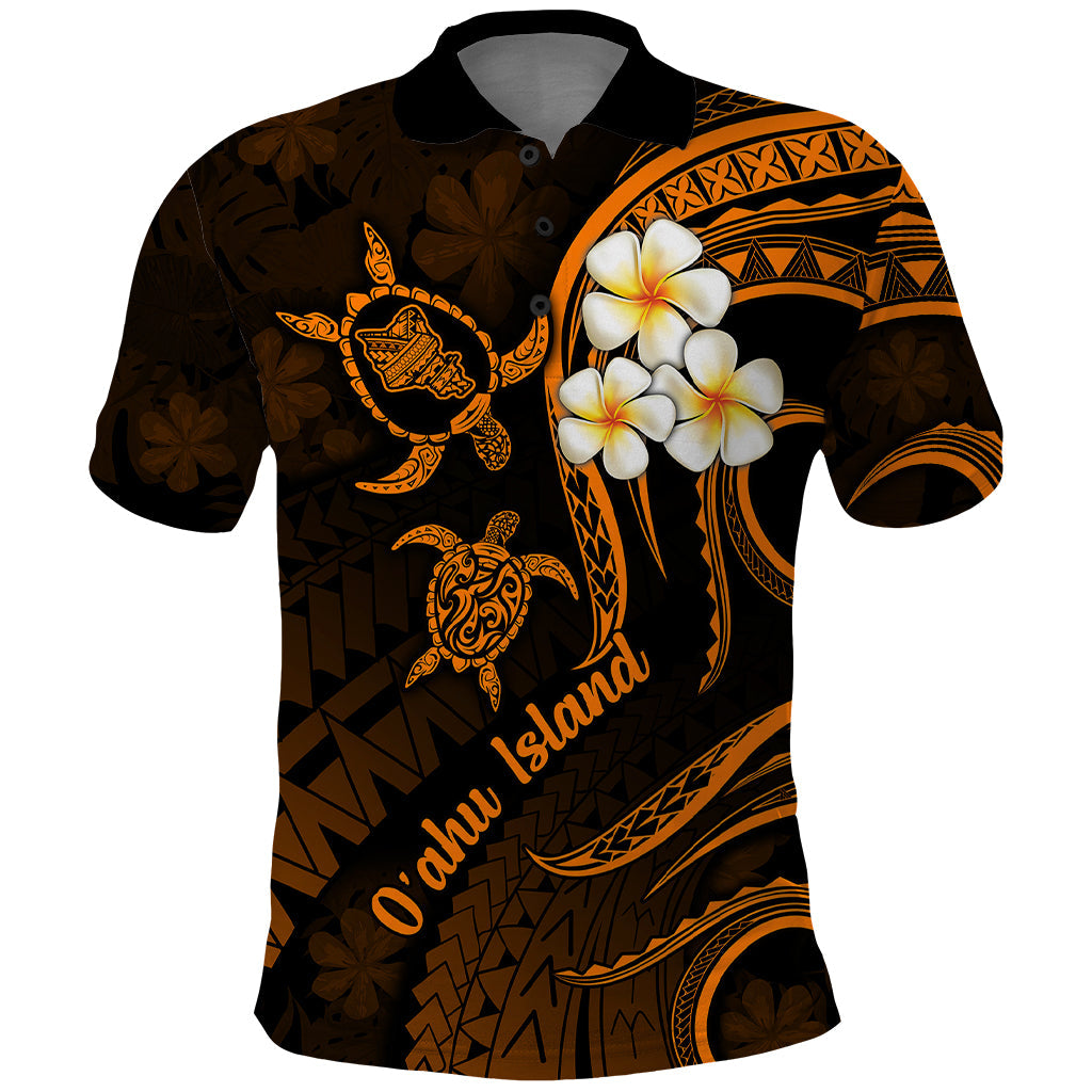 Hawaii Polo Shirt Oahu Islands Pacific Plumeria Gold Vibe LT9