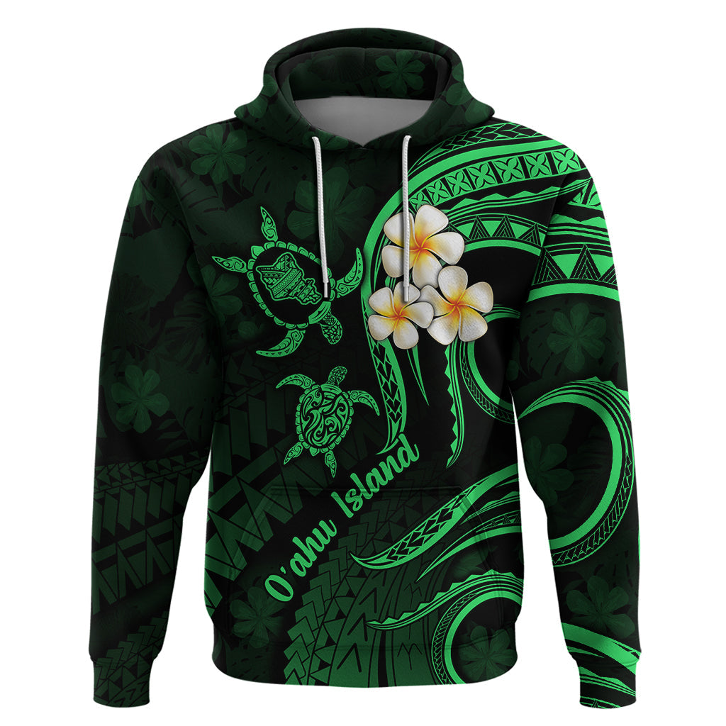Hawaii Hoodie Oahu Islands Pacific Plumeria Green Vibe LT9