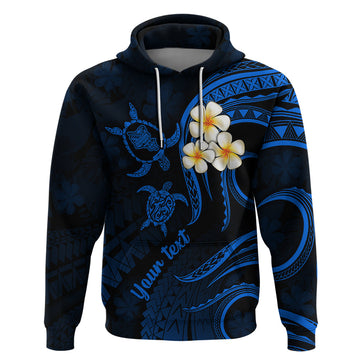 Personalised Oahu Hawaii Hoodie Polynesian Tattoo and Pacific Plumeria Blue Vibe LT9
