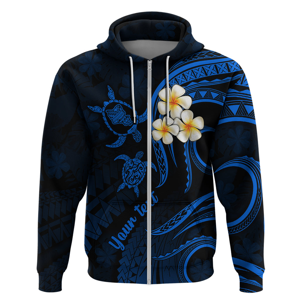 Personalised Oahu Hawaii Hoodie Polynesian Tattoo and Pacific Plumeria Blue Vibe LT9