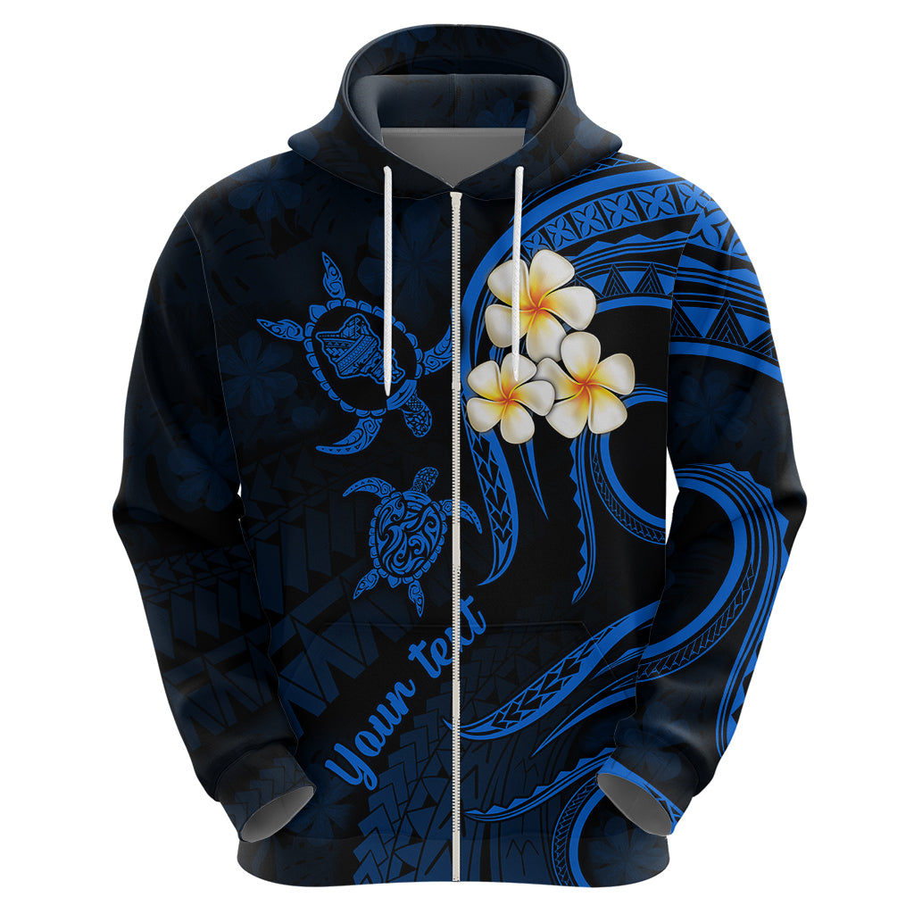 Personalised Oahu Hawaii Hoodie Polynesian Tattoo and Pacific Plumeria Blue Vibe LT9