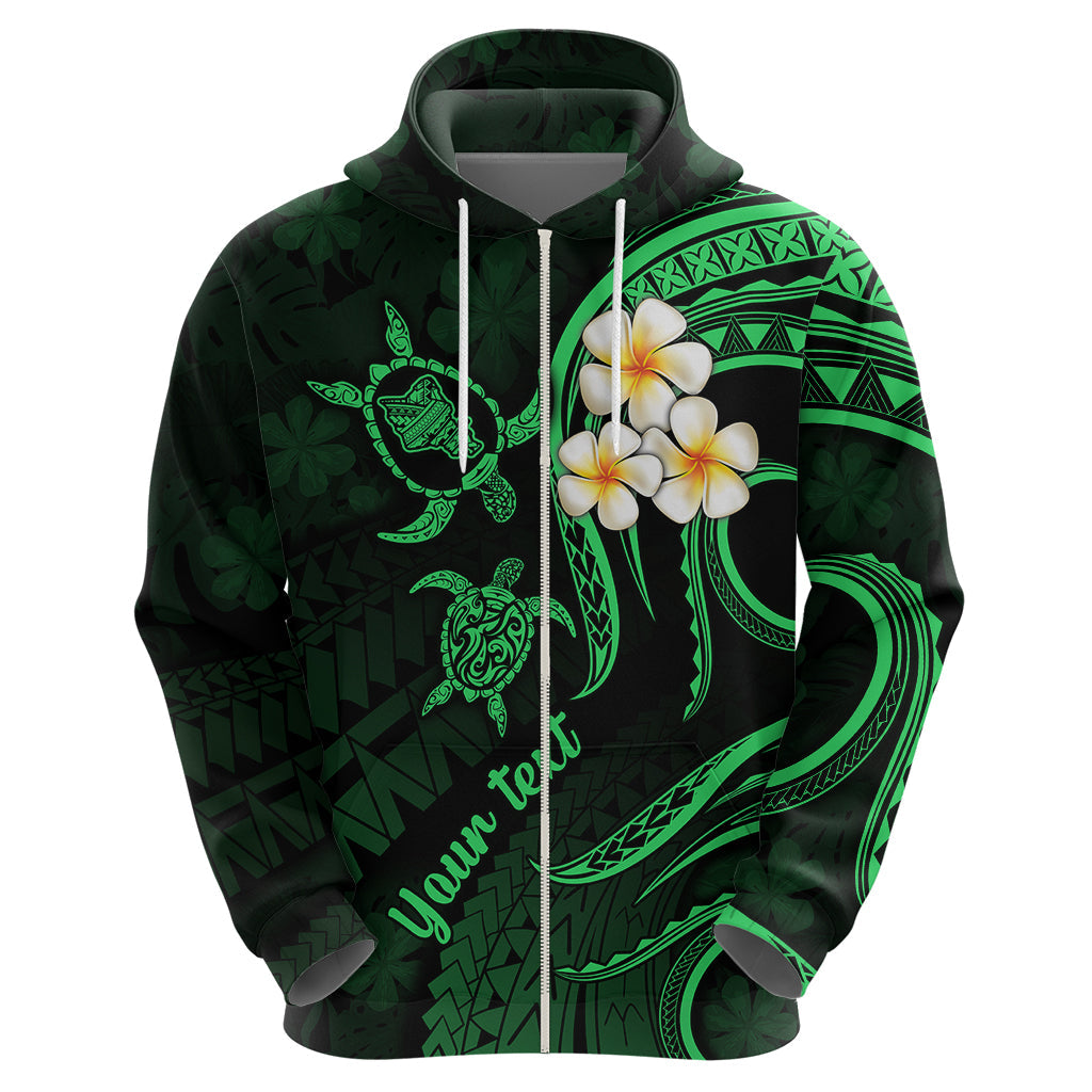 Personalised Oahu Hawaii Hoodie Polynesian Tattoo and Pacific Plumeria Green Vibe LT9