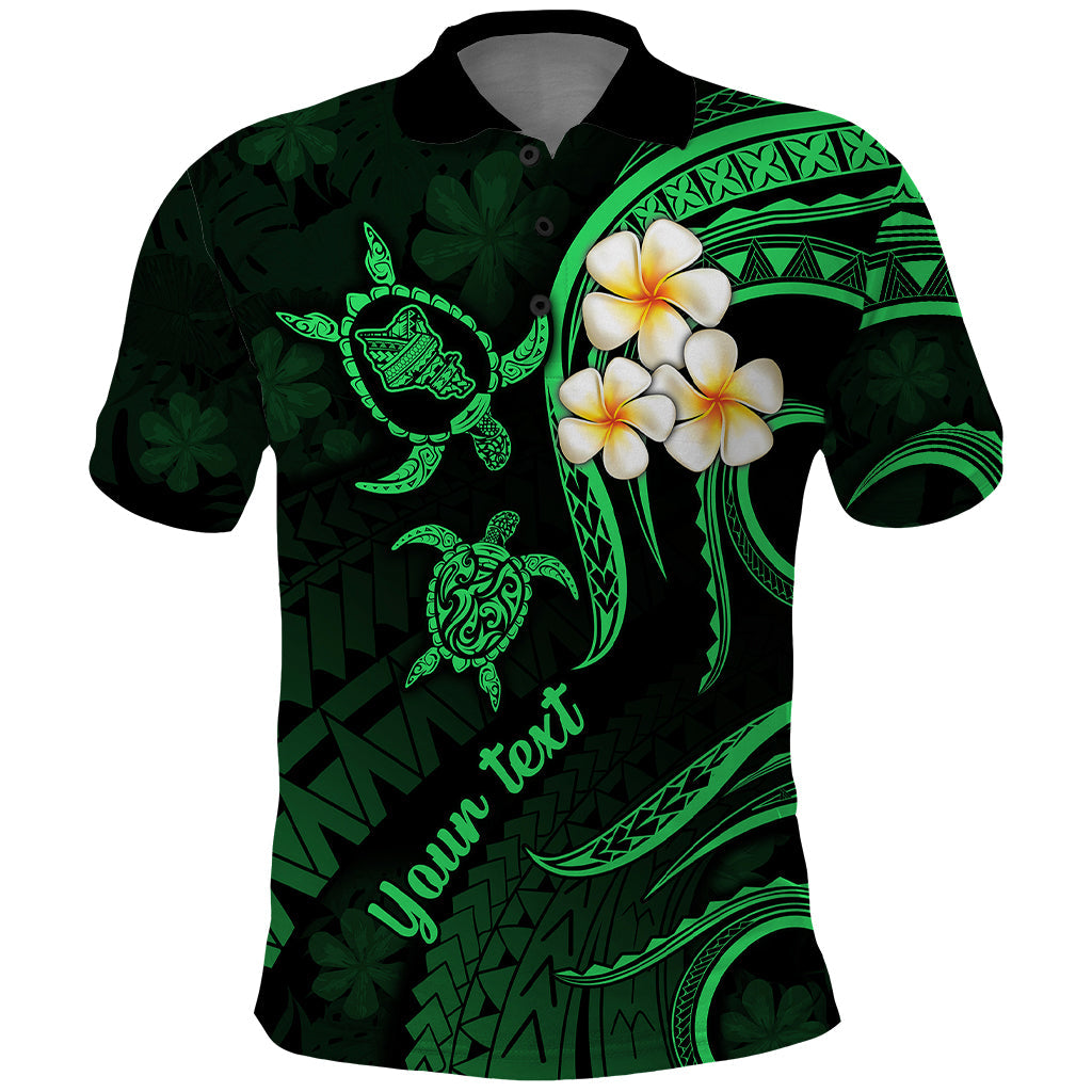 Personalised Oahu Hawaii Polo Shirt Polynesian Tattoo and Pacific Plumeria Green Vibe LT9