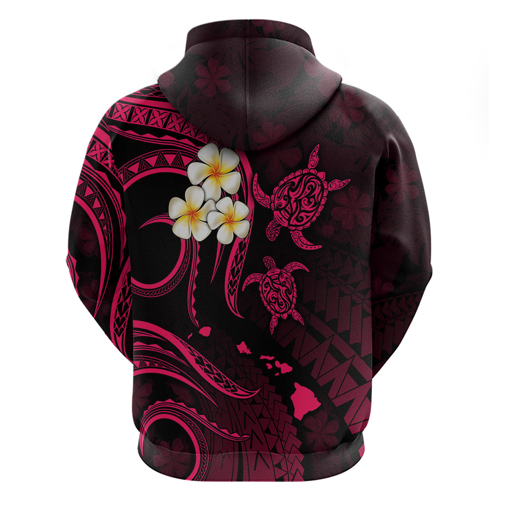 Personalised Oahu Hawaii Hoodie Polynesian Tattoo and Pacific Plumeria Pink Vibe LT9