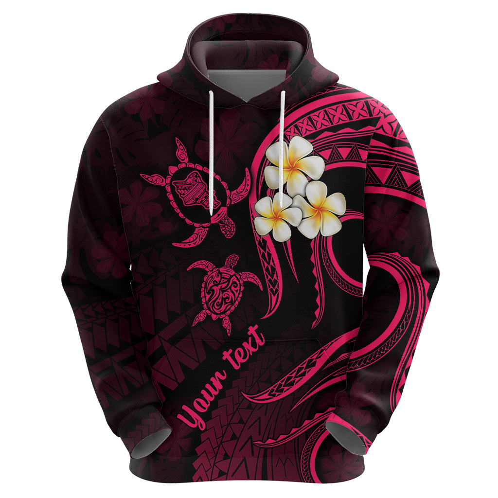 Personalised Oahu Hawaii Hoodie Polynesian Tattoo and Pacific Plumeria Pink Vibe LT9