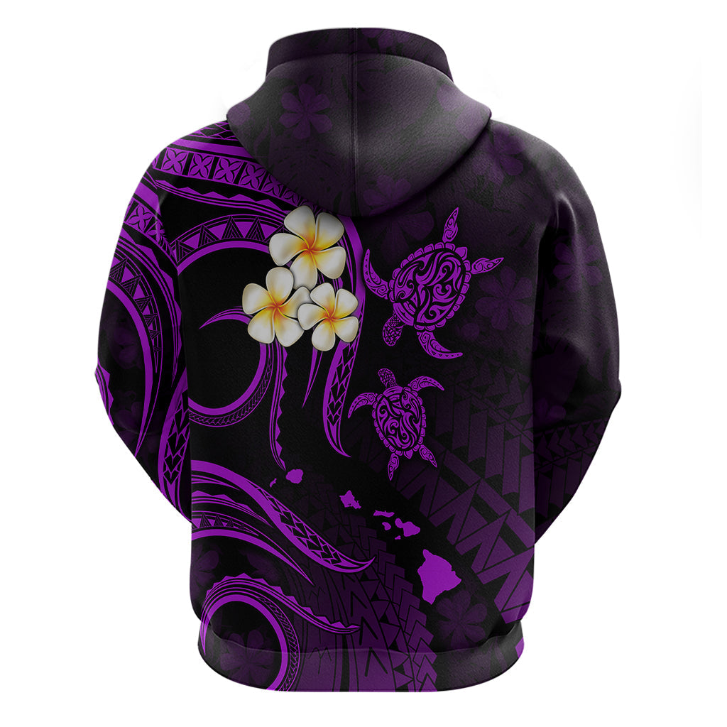 Personalised Oahu Hawaii Hoodie Polynesian Tattoo and Pacific Plumeria Purple Vibe LT9