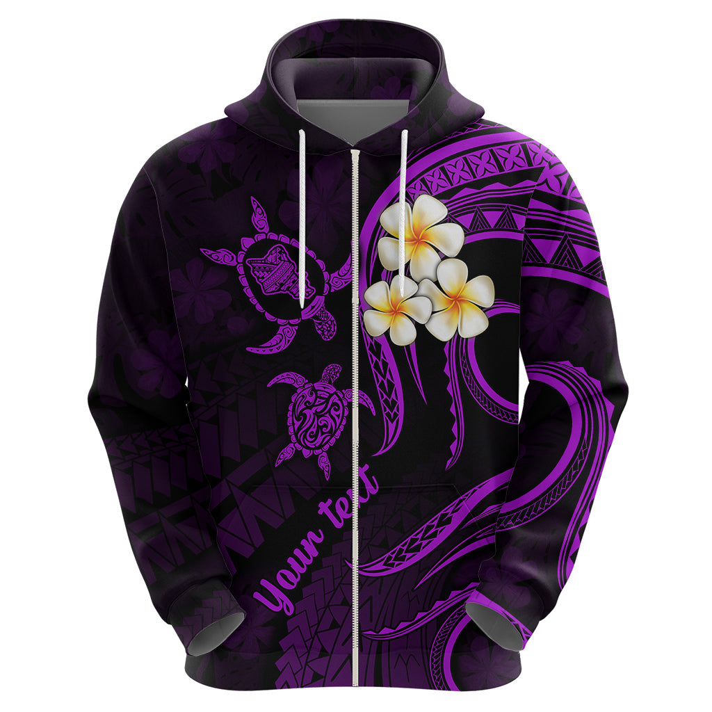 Personalised Oahu Hawaii Hoodie Polynesian Tattoo and Pacific Plumeria Purple Vibe LT9