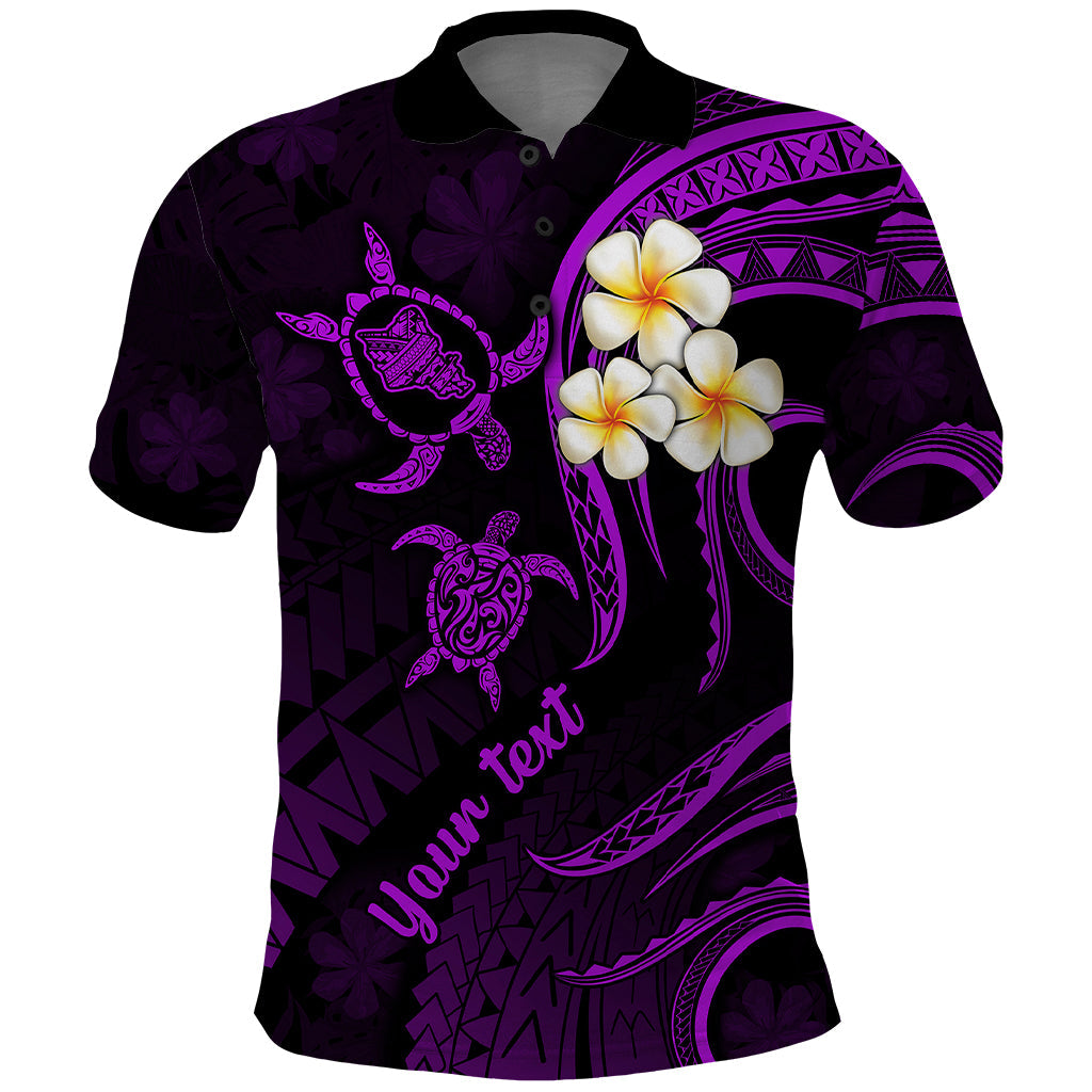 Personalised Oahu Hawaii Polo Shirt Polynesian Tattoo and Pacific Plumeria Purple Vibe LT9