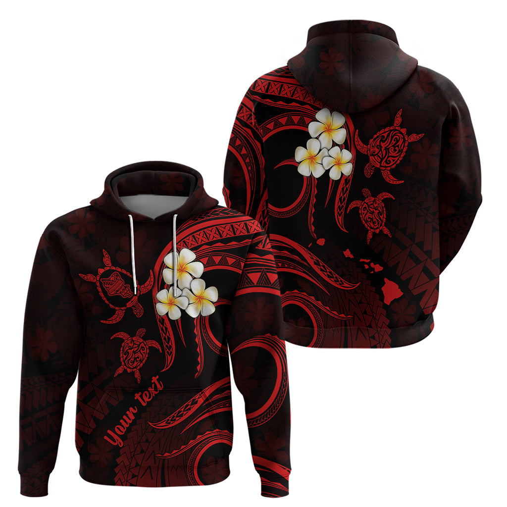 Personalised Oahu Hawaii Hoodie Polynesian Tattoo and Pacific Plumeria Red Vibe LT9
