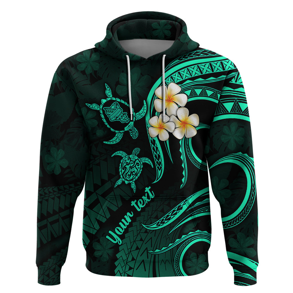 Personalised Oahu Hawaii Hoodie Polynesian Tattoo and Pacific Plumeria Turquoise Vibe LT9
