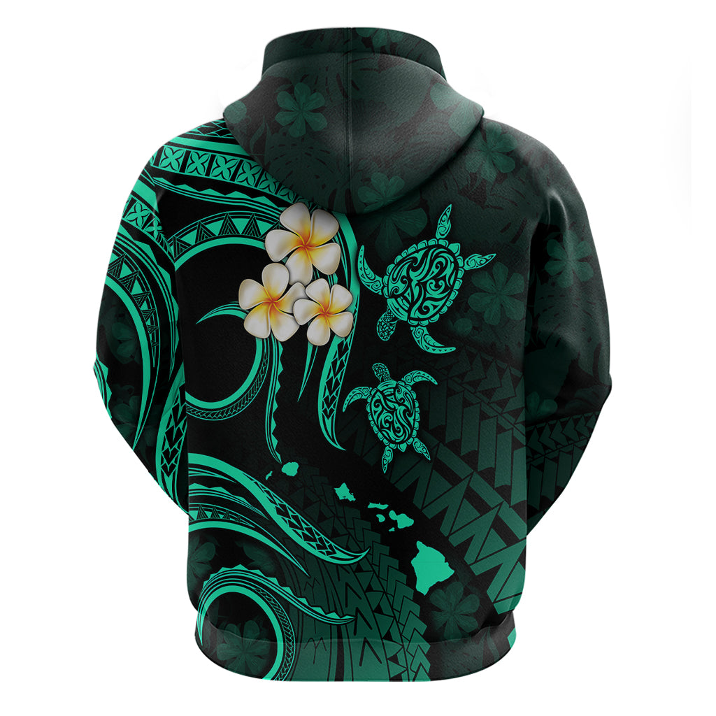 Personalised Oahu Hawaii Hoodie Polynesian Tattoo and Pacific Plumeria Turquoise Vibe LT9