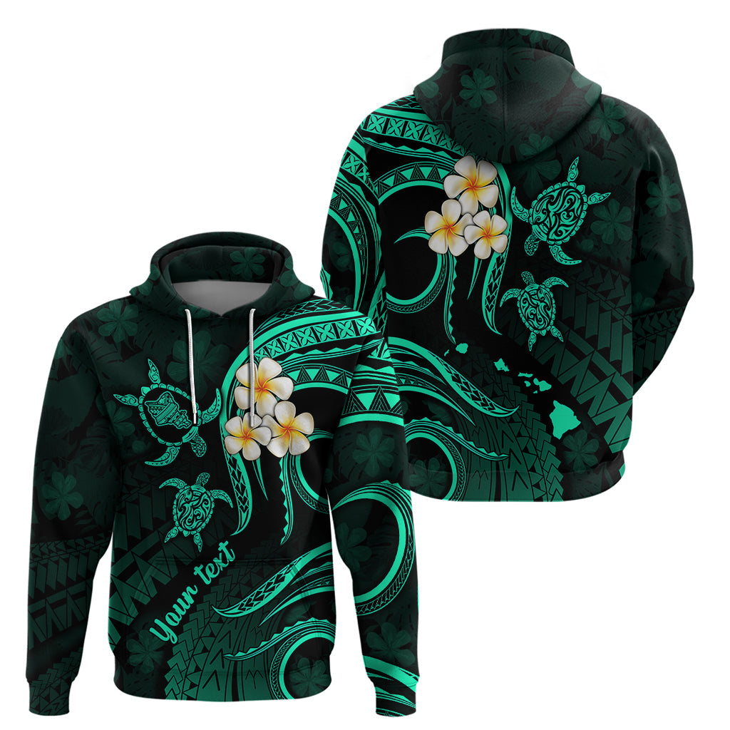 Personalised Oahu Hawaii Hoodie Polynesian Tattoo and Pacific Plumeria Turquoise Vibe LT9