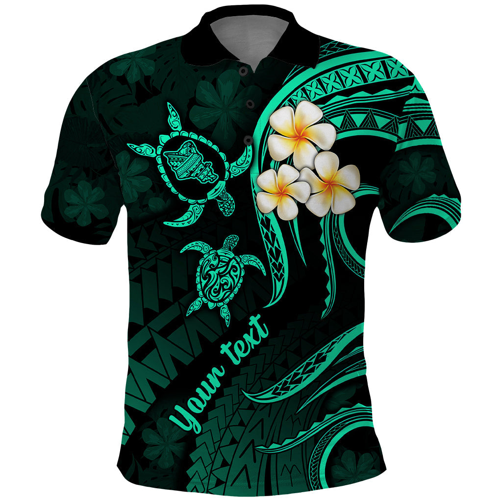Personalised Oahu Hawaii Polo Shirt Polynesian Tattoo and Pacific Plumeria Turquoise Vibe LT9
