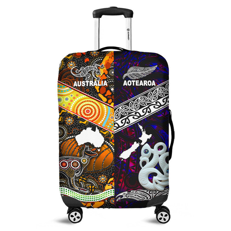 New Zealand Maori Aotearoa and Australia Aboriginal Luggage Cover Together Purple LT8