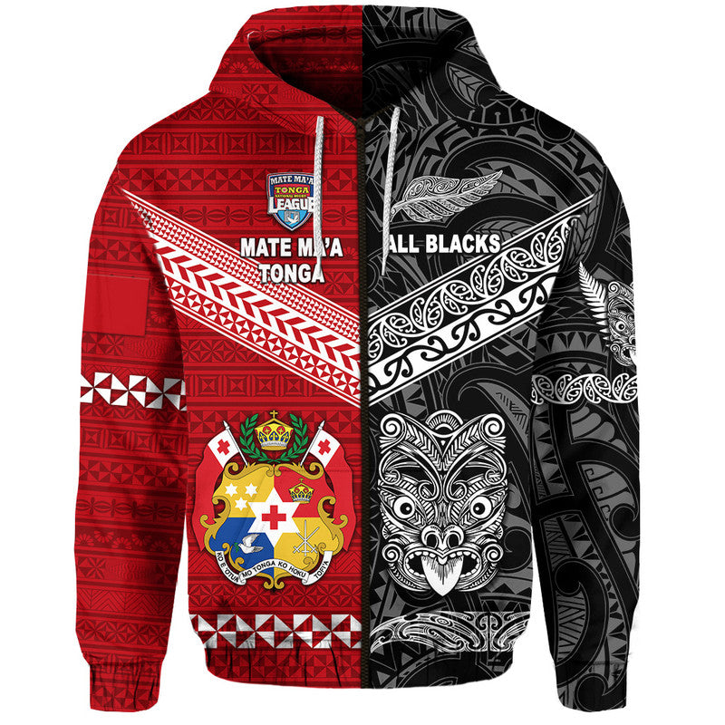 Custom Mate Maa Tonga Ngatu And New Zealand Maori All Black Aboriginal Hoodie Rugby Together LT8