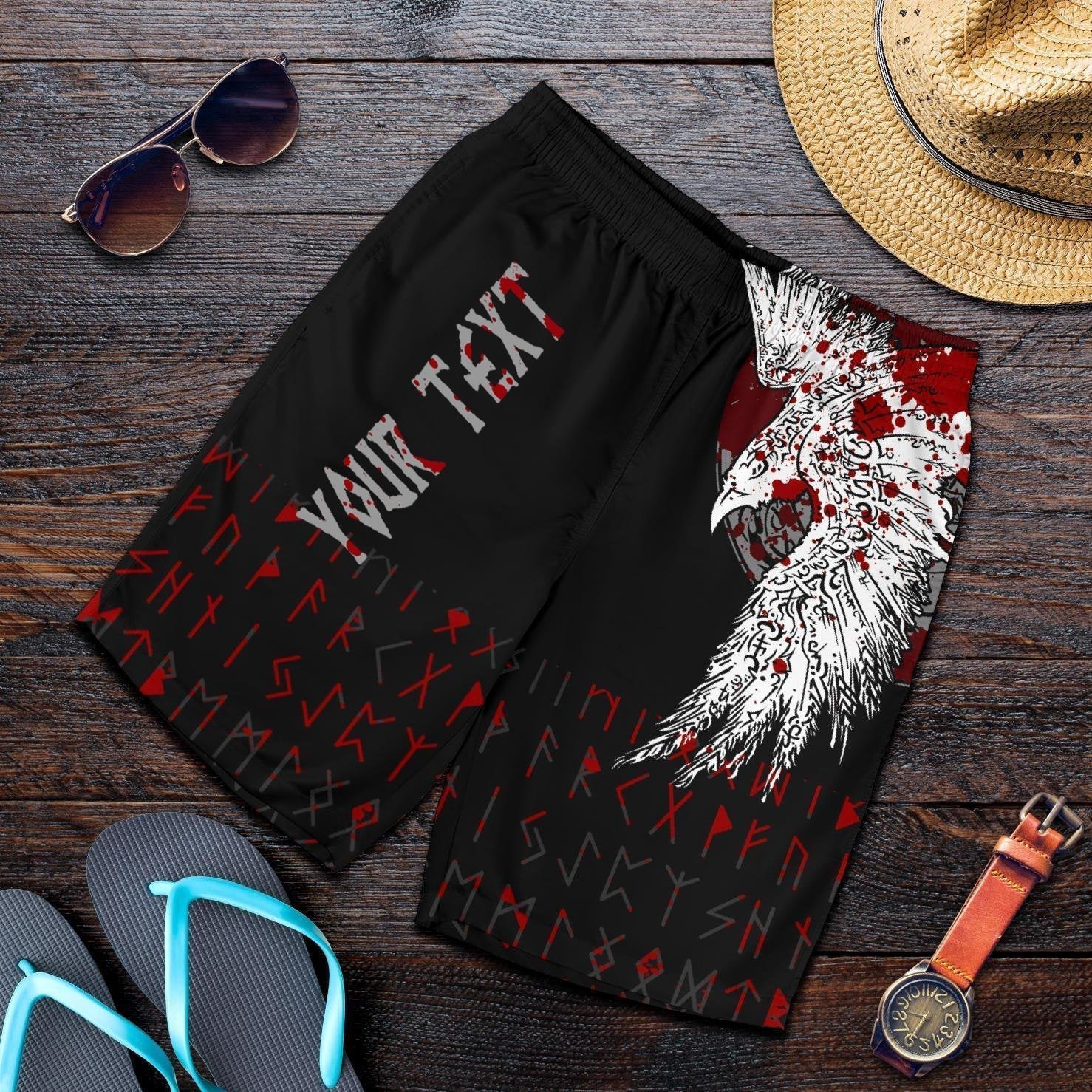 Custom Viking Men's Shorts - Mystical Raven Tattoo Blood RLT12