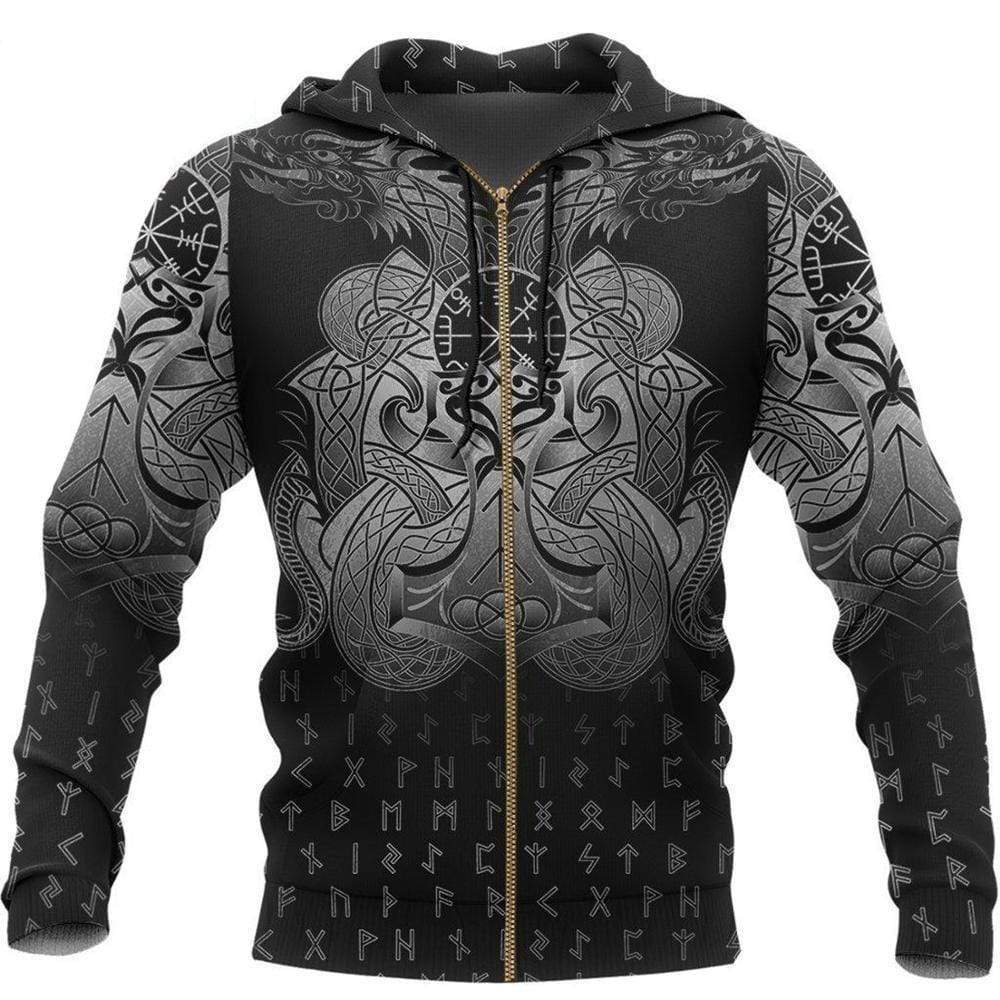 Viking Clothing Mjolnir and Dragon Hoodie RLT12