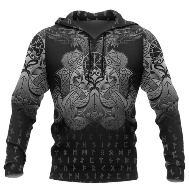 Viking Clothing Mjolnir and Dragon Hoodie RLT12
