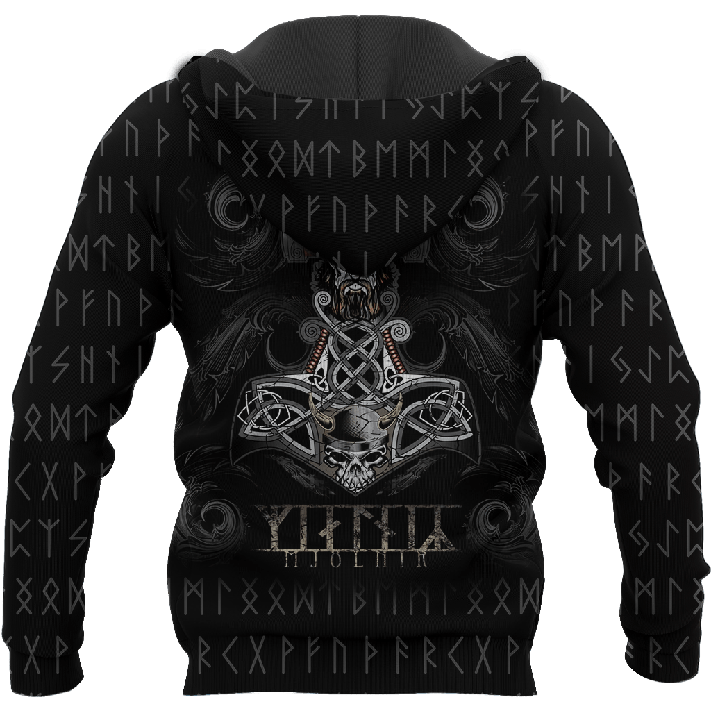 Viking Clothing Mjolnir and Skull Hoodie RLT12