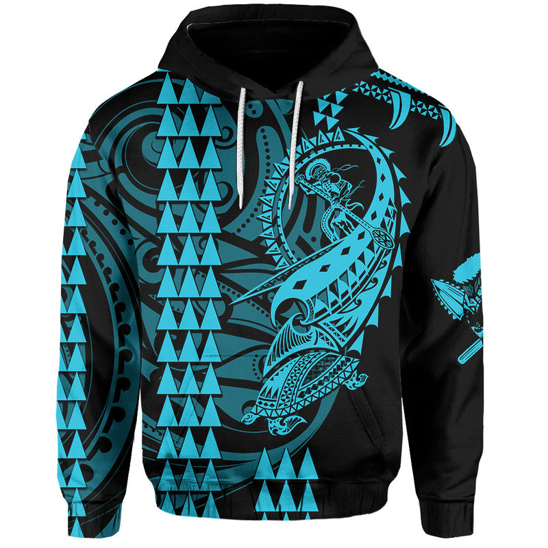 Custom Hawaii Polynesian Warrior Kakau Hoodie Blue LT6