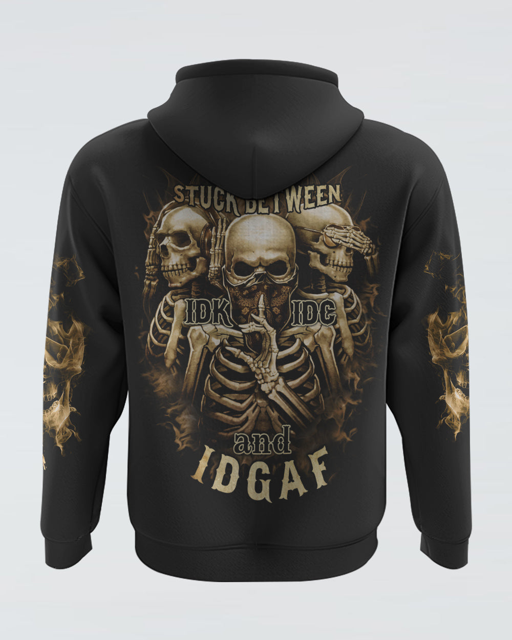 Mens Skull Hoodie Stuck Between IDK IDC And IDGAF