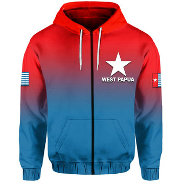West Papua Zip Up Hoodie Flag Color Simple Style LT6