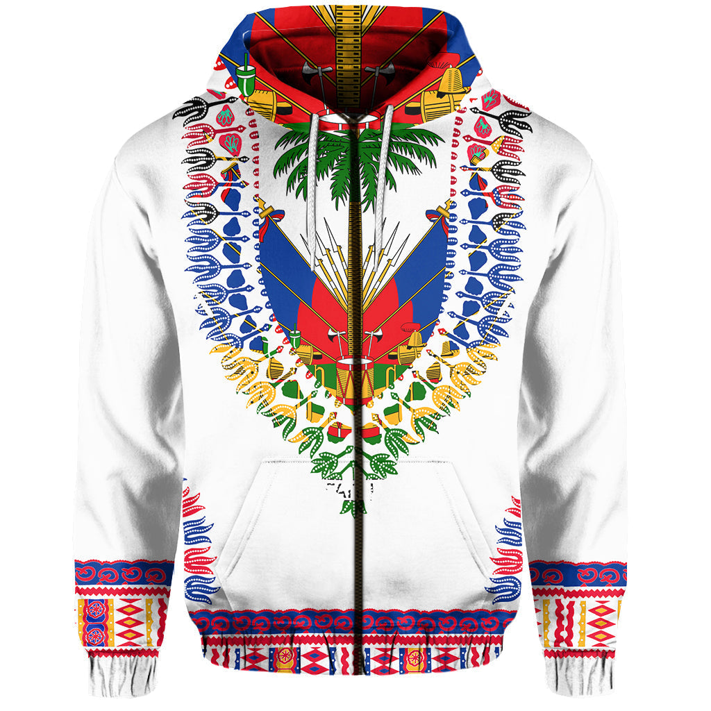 Custom Haiti Hoodie Dashiki Mix Coat Of Arms White Style LT6