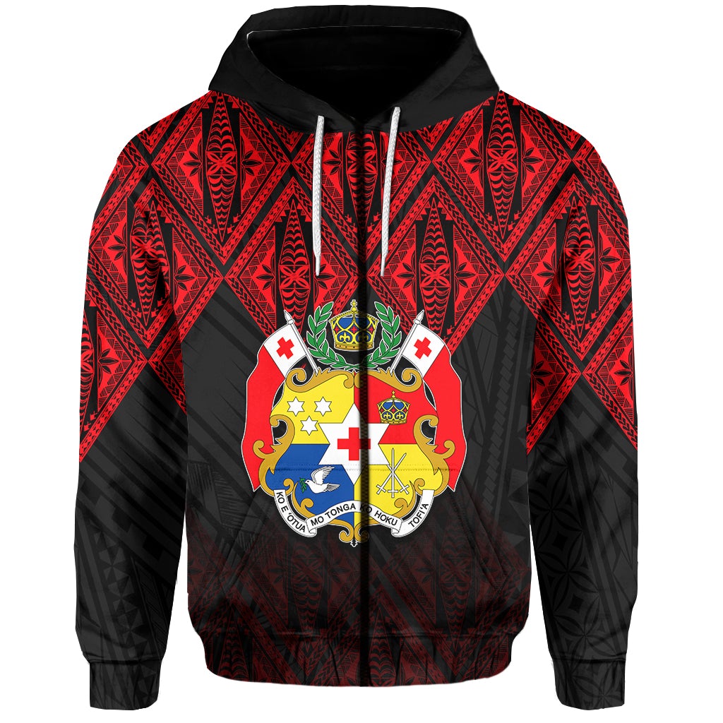 Tonga Zip Hoodie Ngatu Black and Red Style LT6