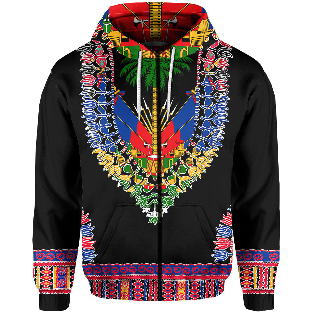 Custom Haiti Hoodie Dashiki Mix Coat Of Arms Black Style LT6