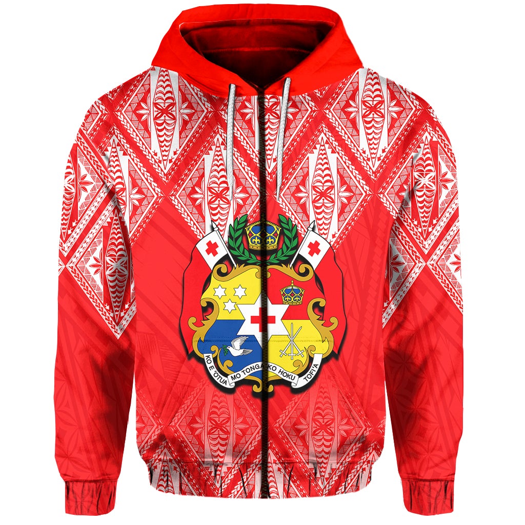 Tonga Zip Hoodie Ngatu White and Red Style LT6