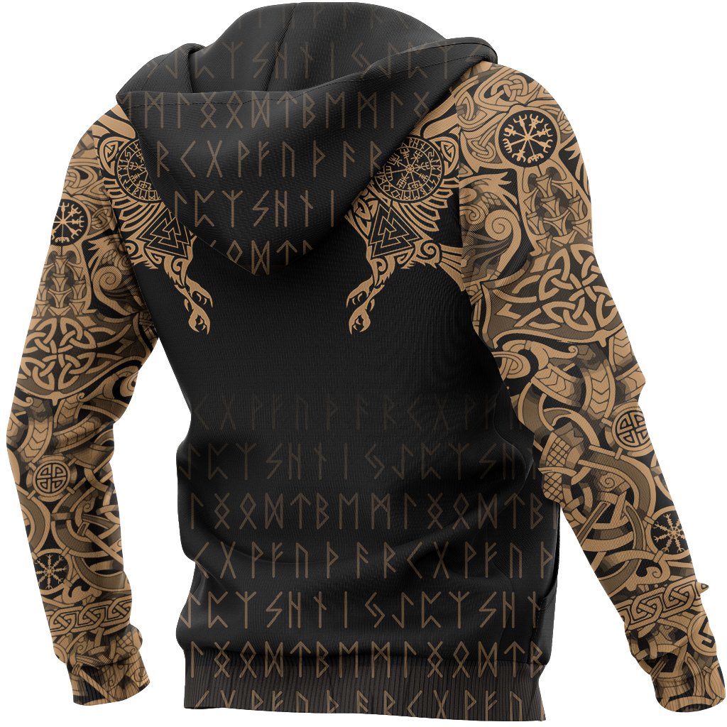 Viking Hoodie The Raven Of Odin Tattoo Special Gold (Zip) RLT12