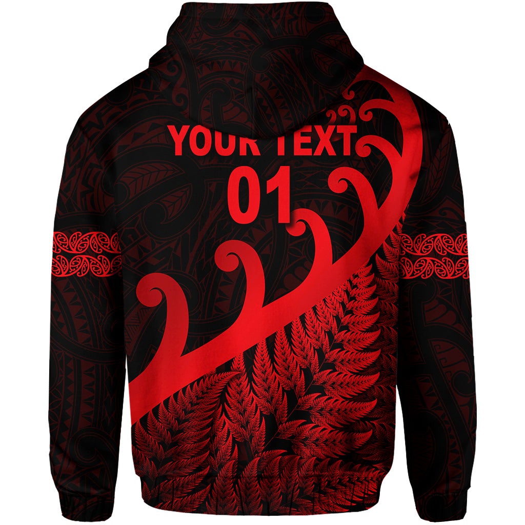 Custom New Zealand Rugby Maori Hoodie Silver Fern Koru Vibes Red LT8