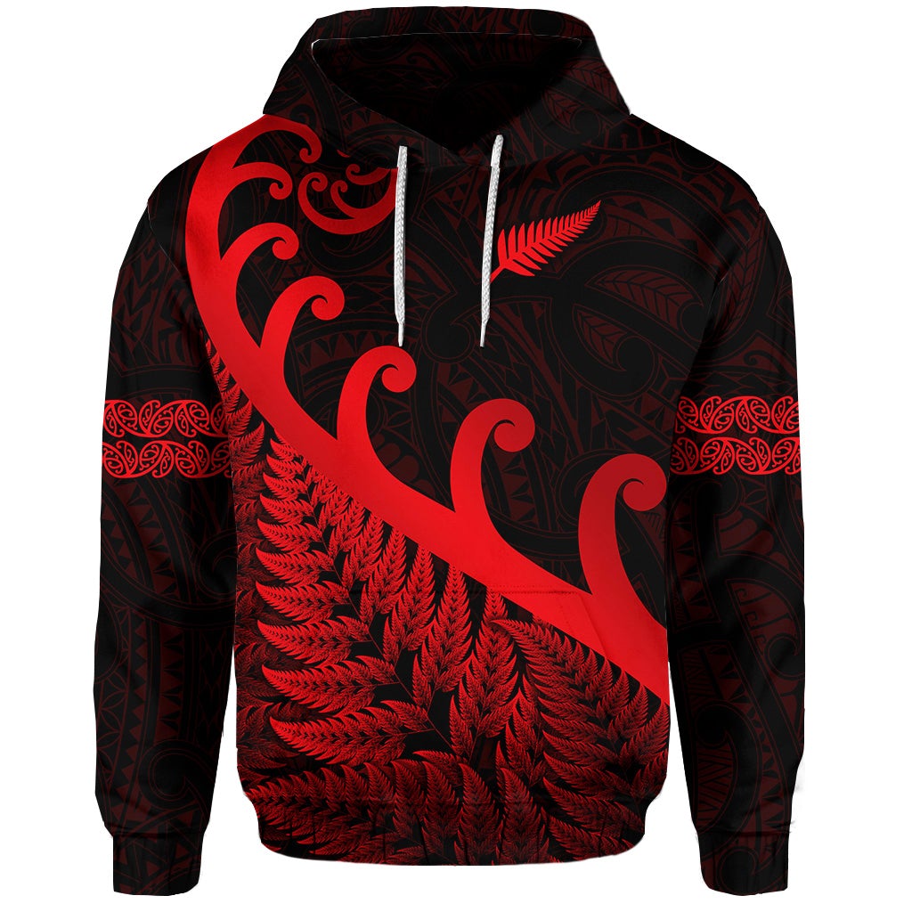 Custom New Zealand Rugby Maori Hoodie Silver Fern Koru Vibes Red LT8
