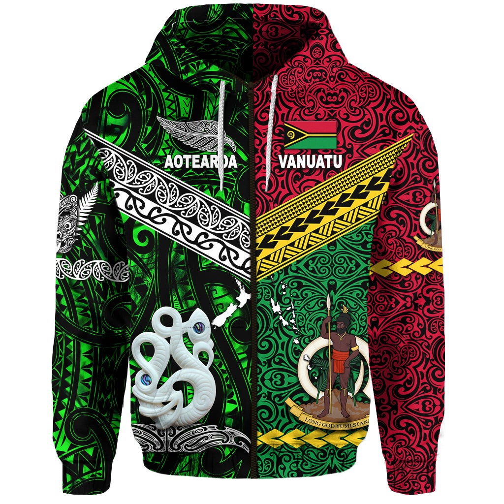 Vanuatu New Zealand Zip Hoodie Together Green LT8