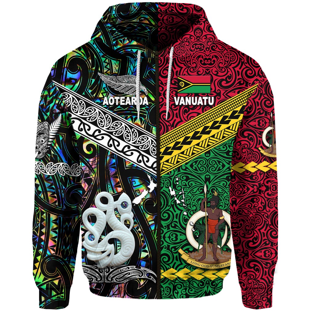 Vanuatu New Zealand Zip Hoodie Together Paua Shell LT8