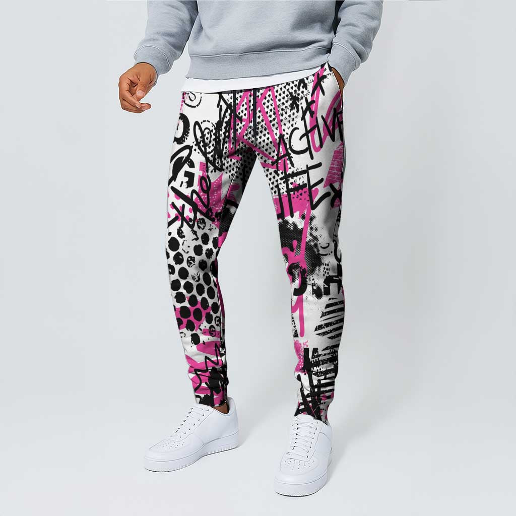 Pink Power Graffiti Jogger Pants Breast Cancer Awareness LT01