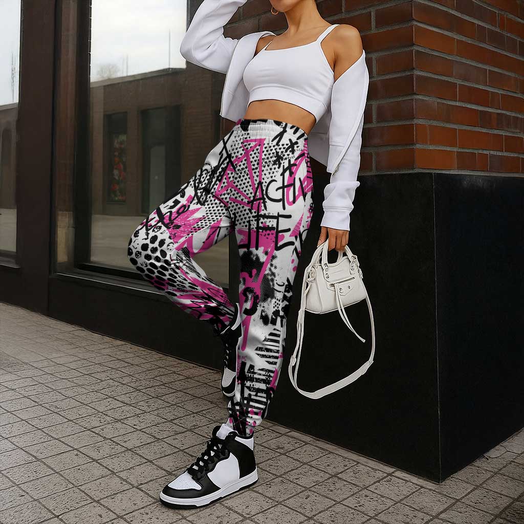 Pink Power Graffiti Jogger Pants Breast Cancer Awareness LT01