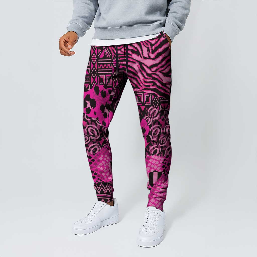 Pink Ribbon Animals Skin African Mixed Jogger Pants Zipper Stylized LT01