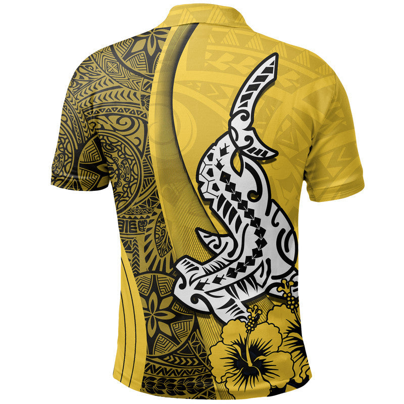 Hawaiian Shark Polynesian Polo Shirt Vibe Yellow Style LT6