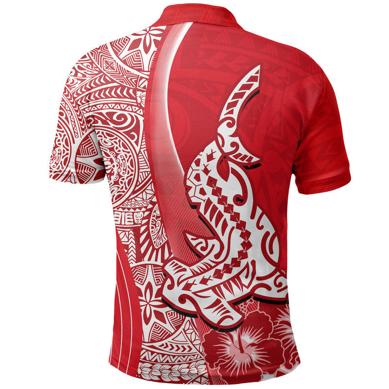 Hawaiian Shark Polynesian Polo Shirt Vibe Red Style LT6