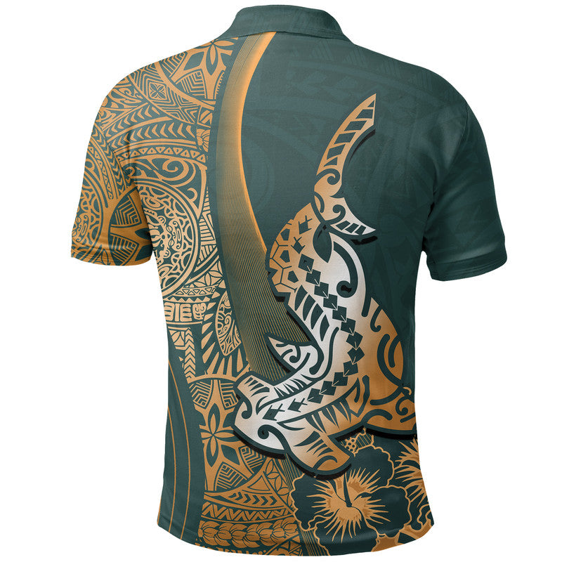 Hawaiian Shark Polynesian Polo Shirt Vibe Green Style LT6