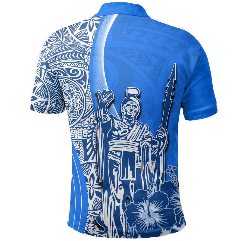 Hawaiian King Kamehameha Polo Shirt Vibe Blue Style LT6