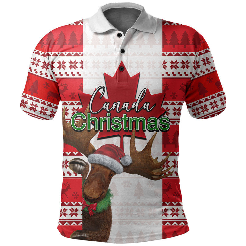 Christmas Moose Canada Polo Shirt Flag Style LT6