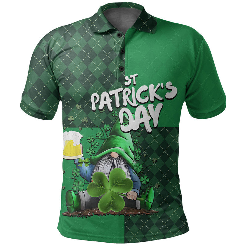 St Patricks Day Gnome Drinking Beer Polo Shirt LT6