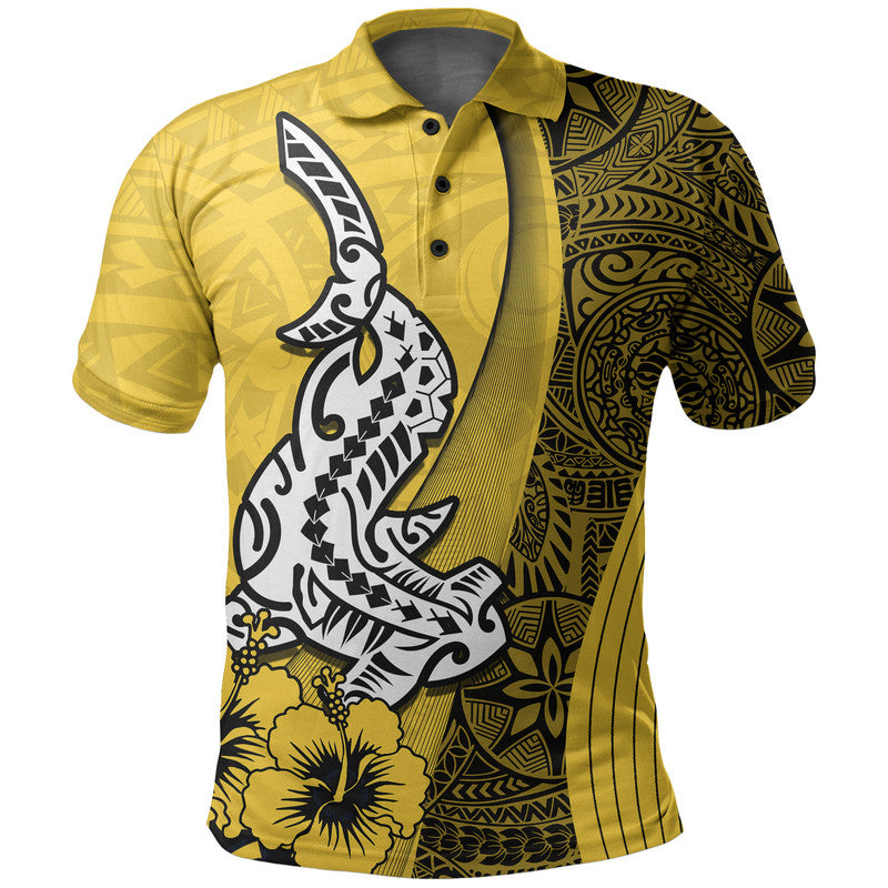 Hawaiian Shark Polynesian Polo Shirt Vibe Yellow Style LT6