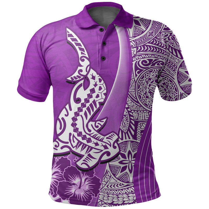 Hawaiian Shark Polynesian Polo Shirt Vibe Purple Style LT6